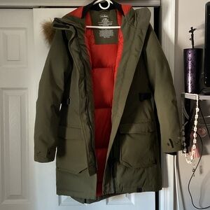 L.L. Bean Green Coat with Red Interior